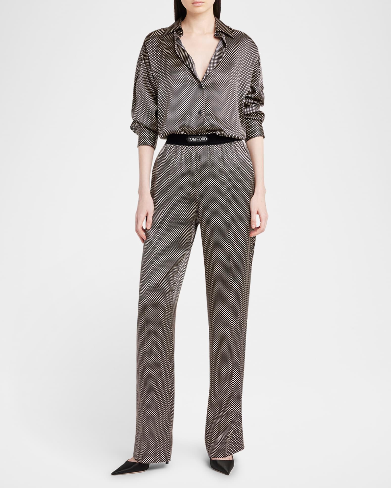 Polka Dot Print Stretch Satin Pajama Pants Product Image