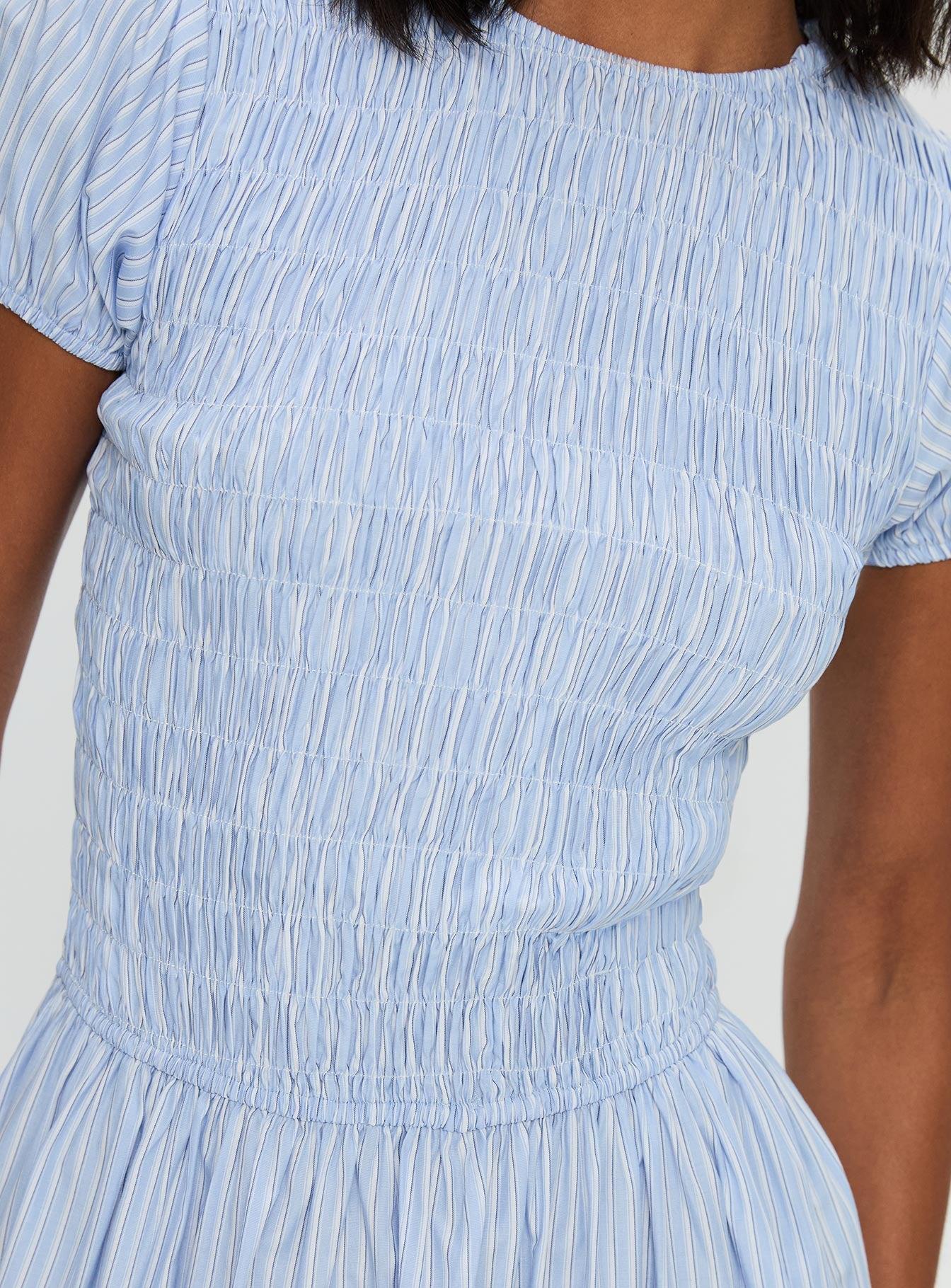 Wendelin Shirred Maxi Dress Blue Stripe Product Image