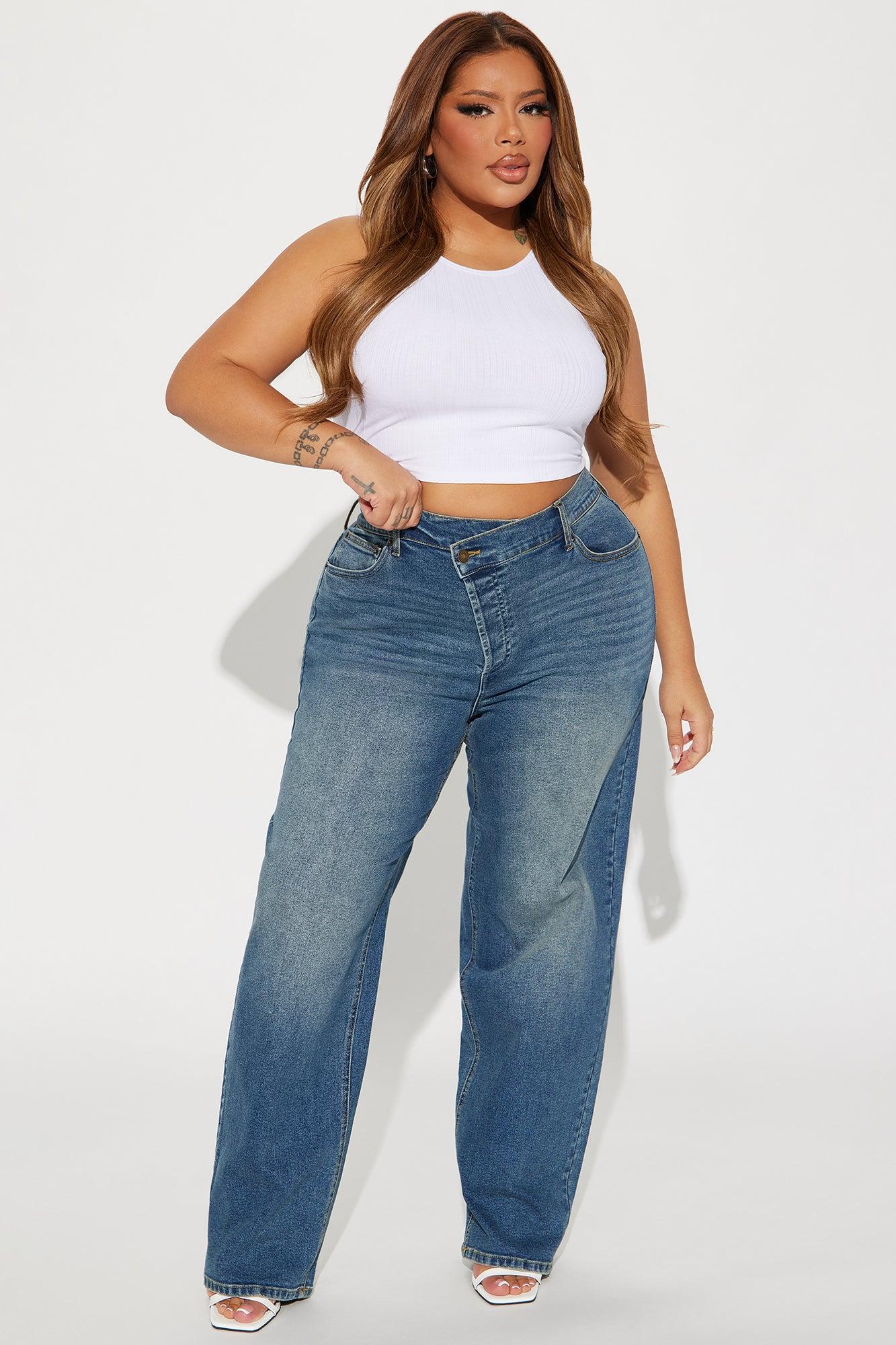 In Sync Stretch Crossover Straight Leg Jeans - Dark Wash Product Image