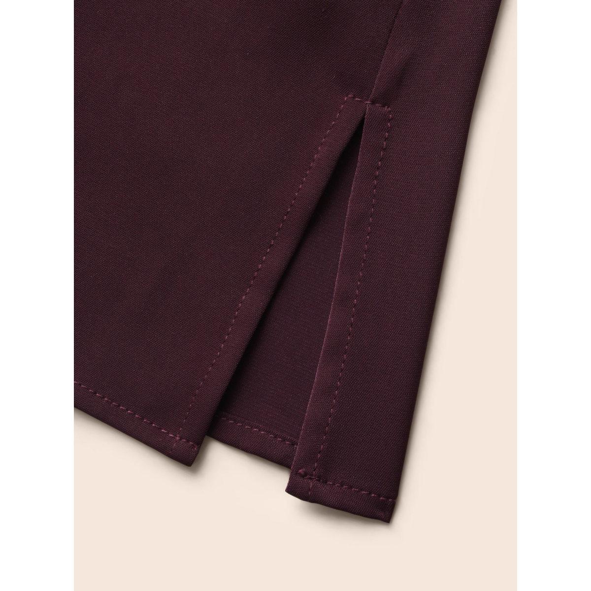 Plus Size Eggplant V Neck Pleated Metal Detail Blouse Women Elegant Long Sleeve V-neck Everyday Blouses BloomChic 10/M Product Image