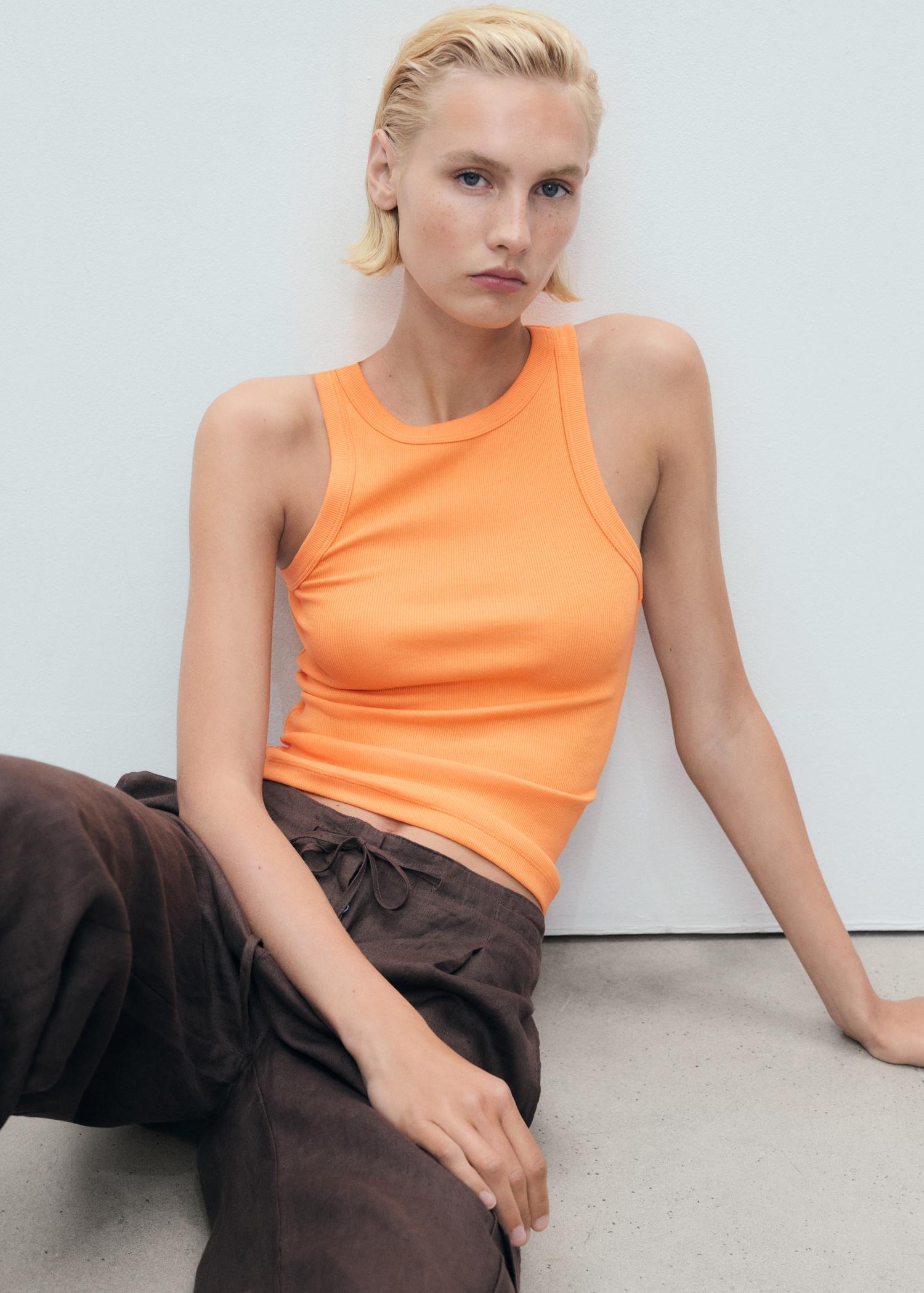 Ribbed cotton-blend top - Women | MANGO USA Product Image