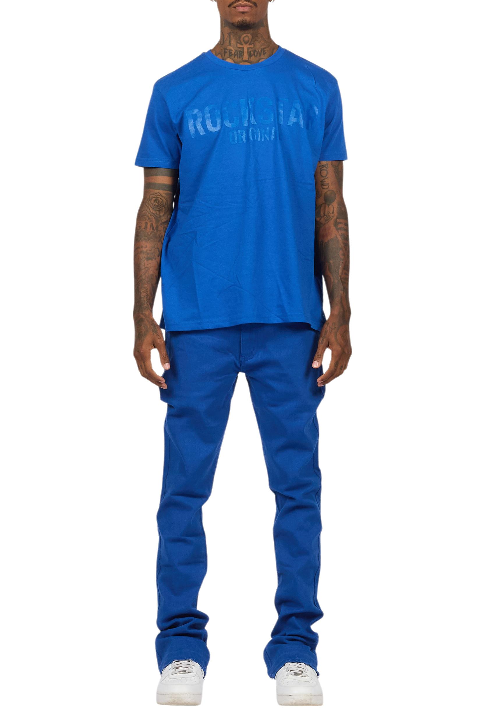 Sana Royal Blue T-Shirt/Dag Stacked Flare Jean Set Male Product Image