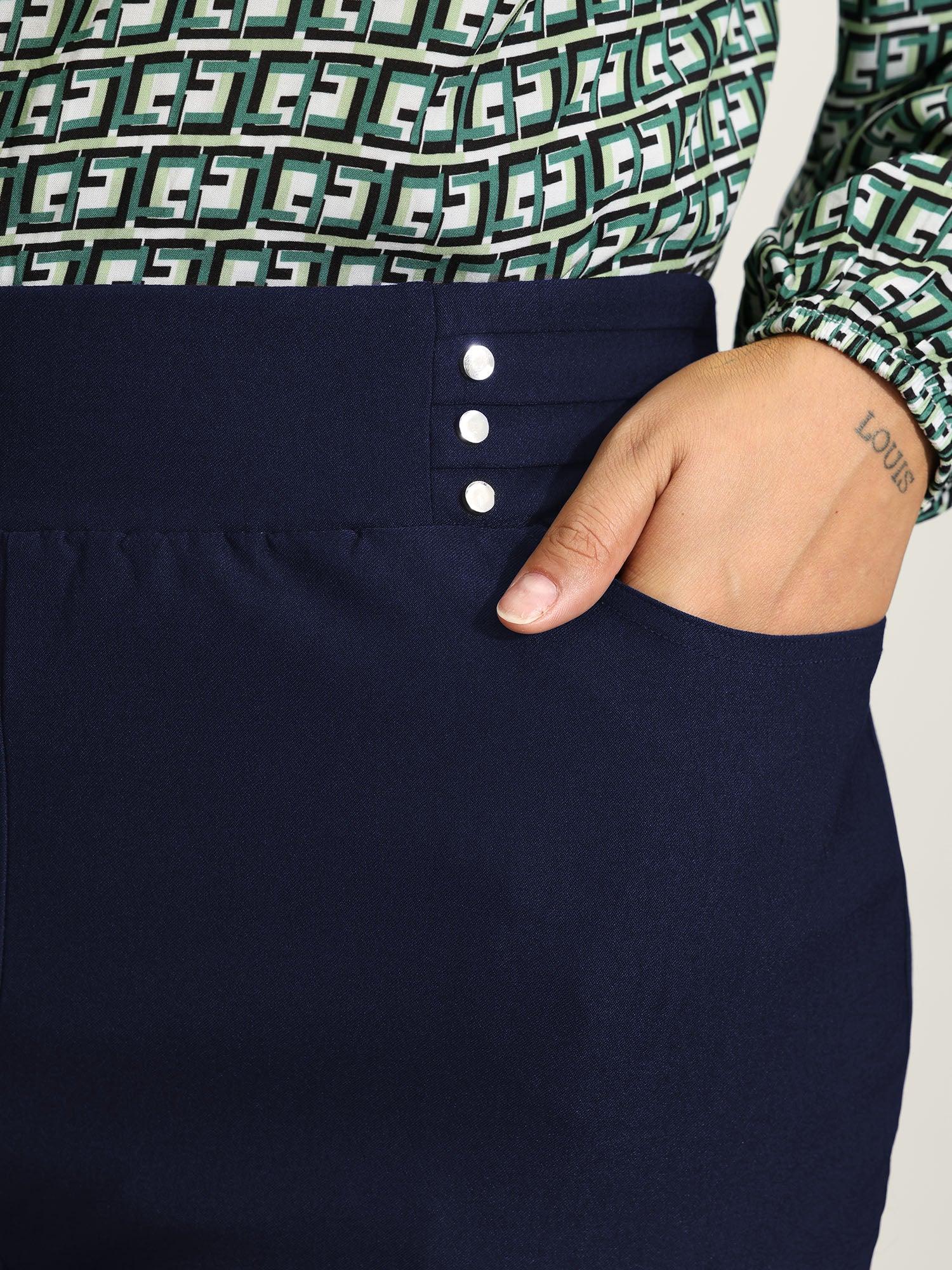 Rivets Wide Waistband Stretchy Pants Female Product Image