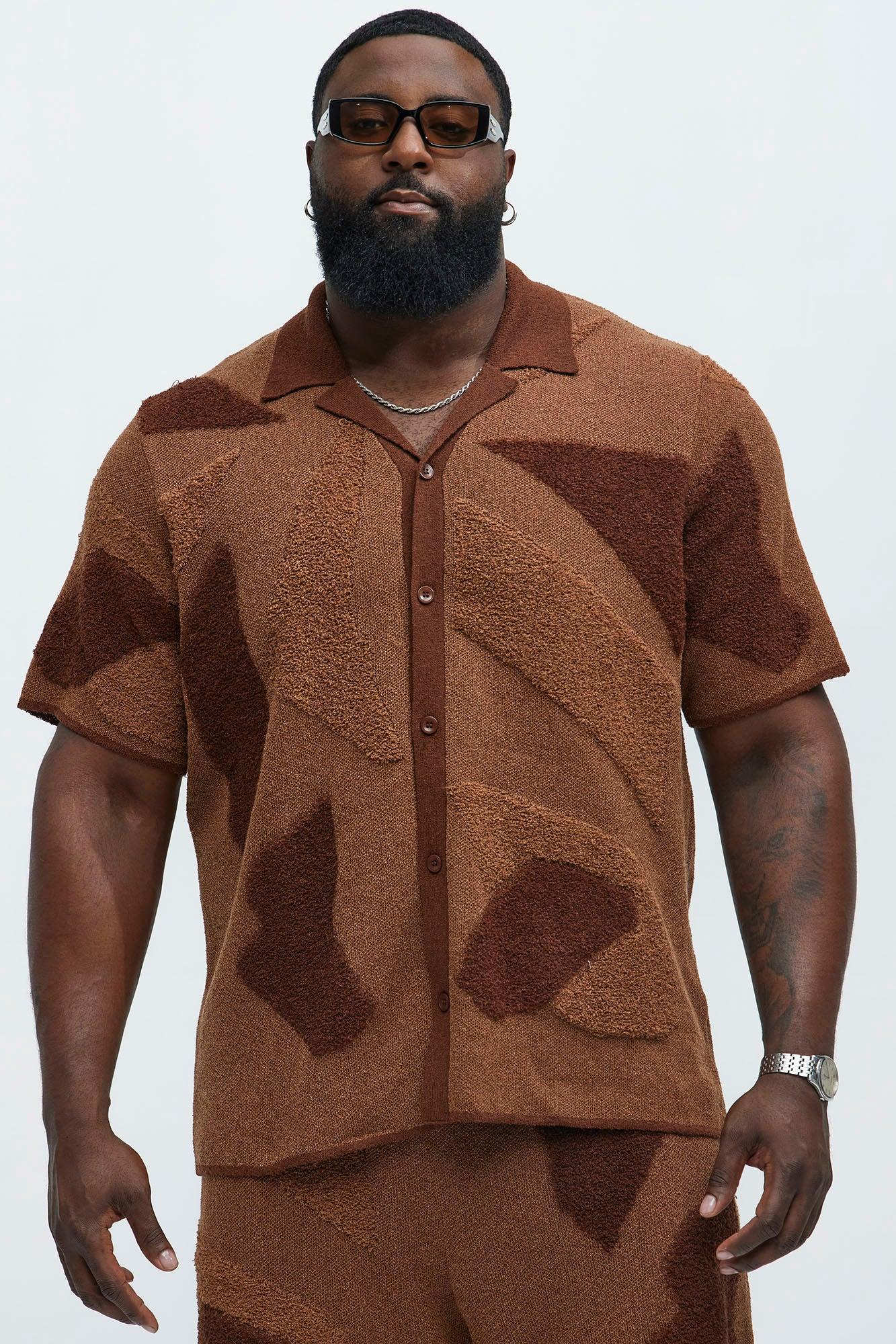 Auron Cuban Collar Knitted Shirt - Brown/combo Product Image