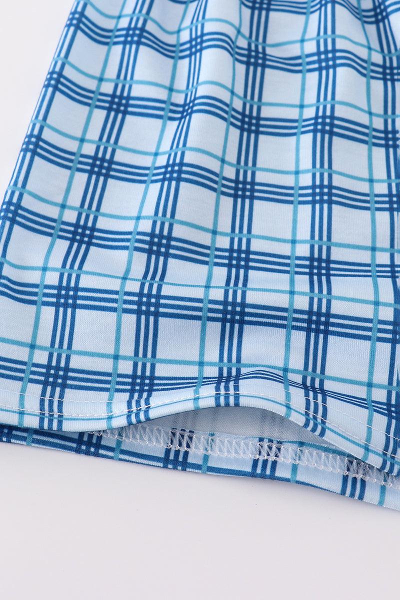 Blue sailboats embroidery smocked shorts set Product Image