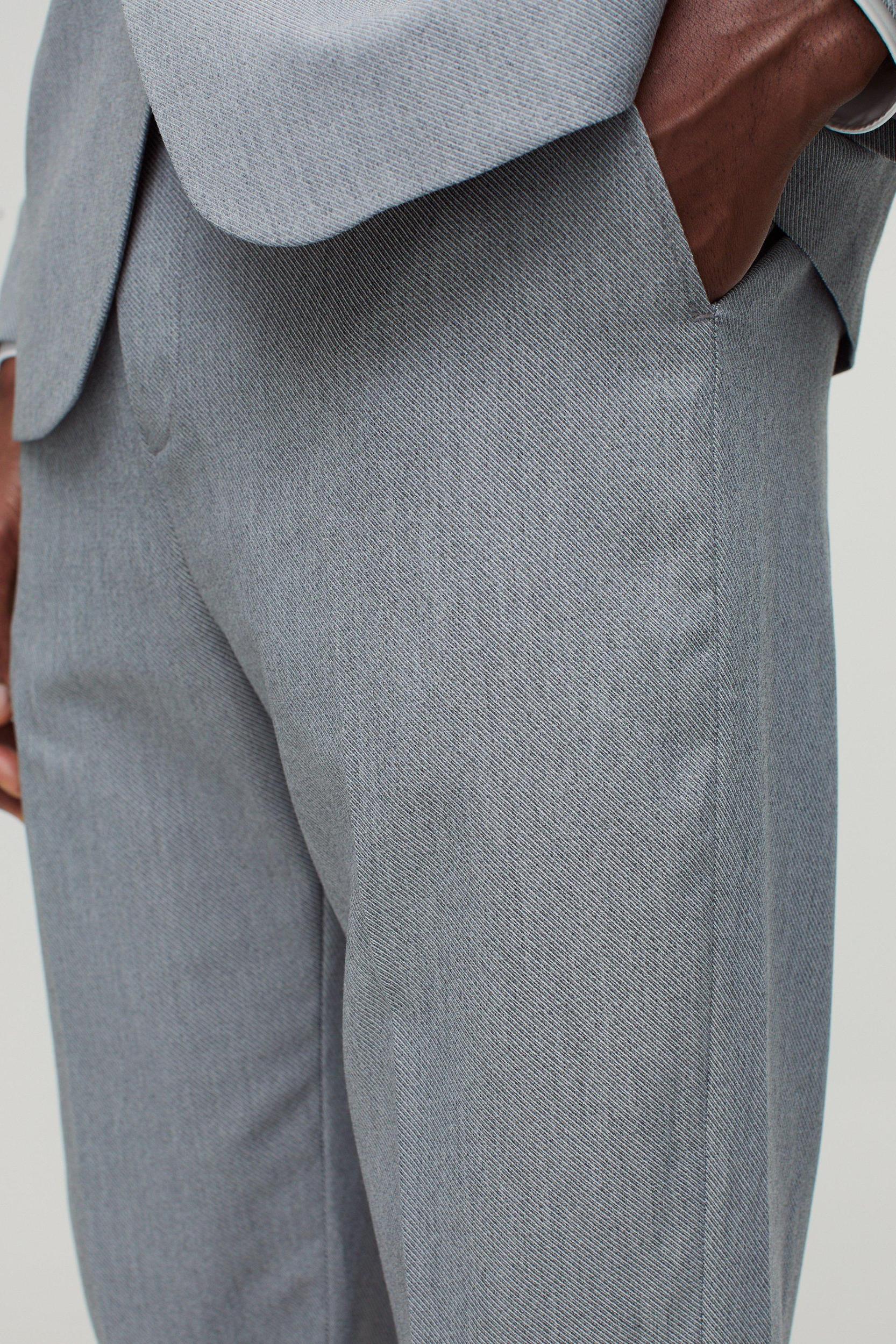 Fixed Waist Straight Stripe Texture Tailored Pants | boohooMAN USA Product Image