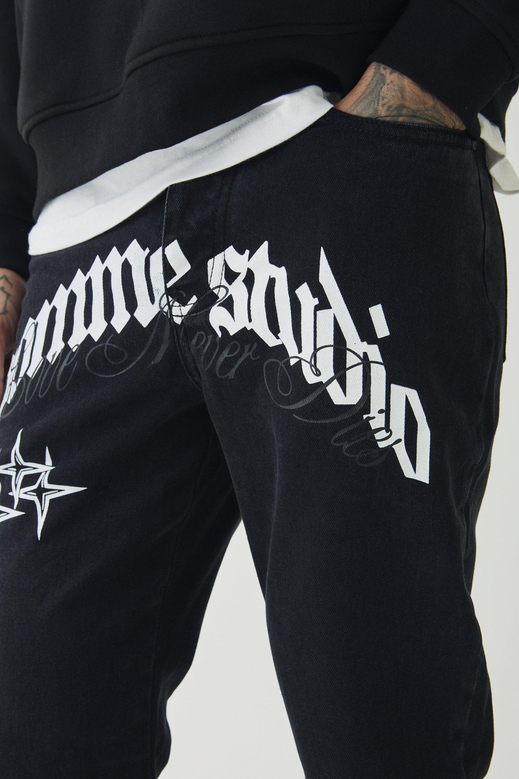 Tall Crotch Applique Gusset Detail Flared Jeans | boohooMAN USA Product Image