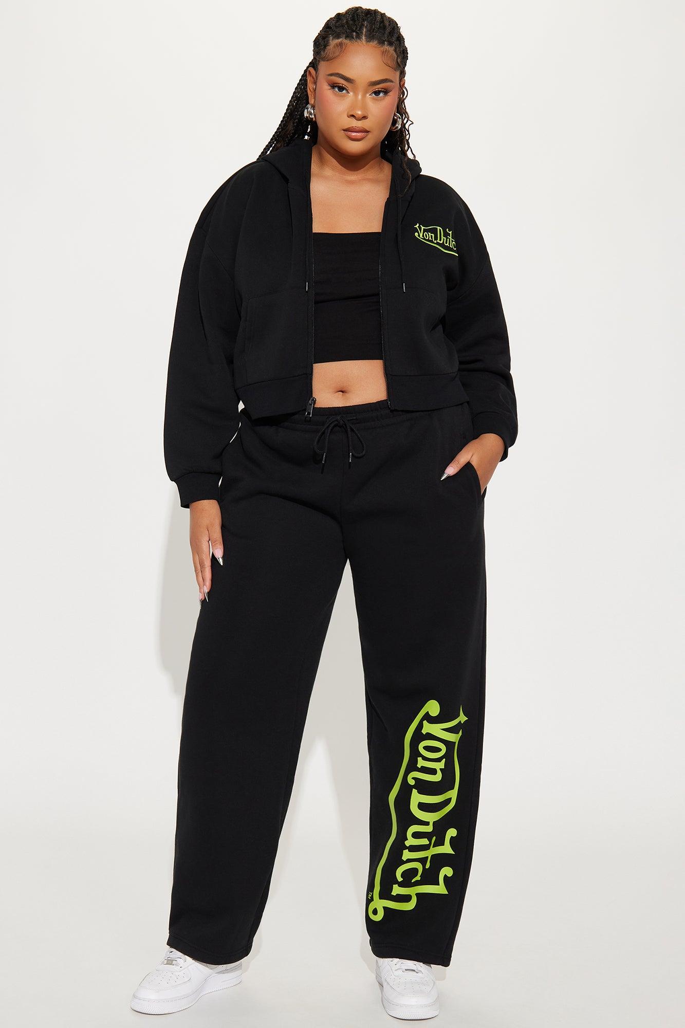 Von Dutch Wide Leg Pant - Black/Green Product Image