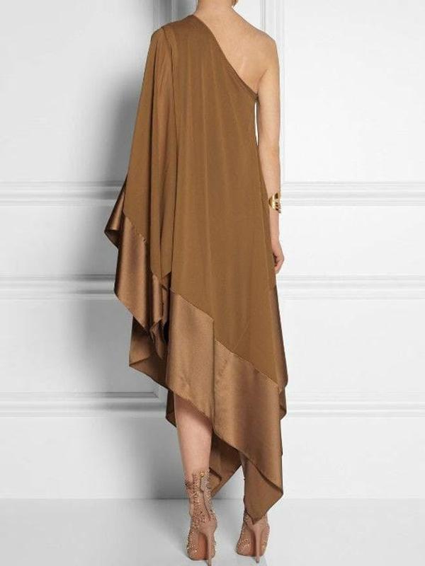 Loose Asymmetric Split-Joint One-Shoulder Maxi Dresses Product Image