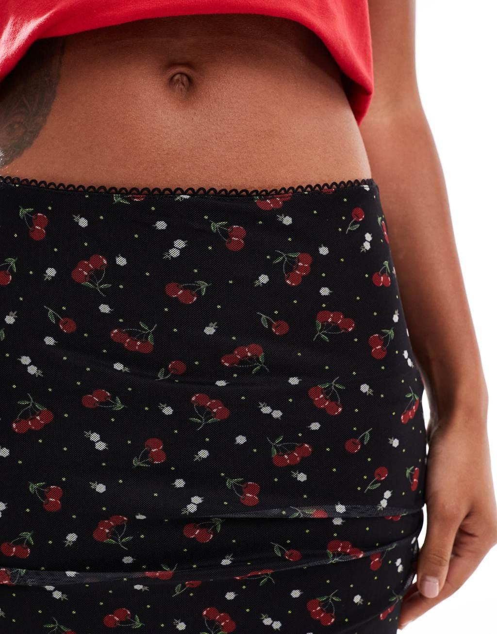 Daisy Street maxi skirt in mesh cherry print Product Image