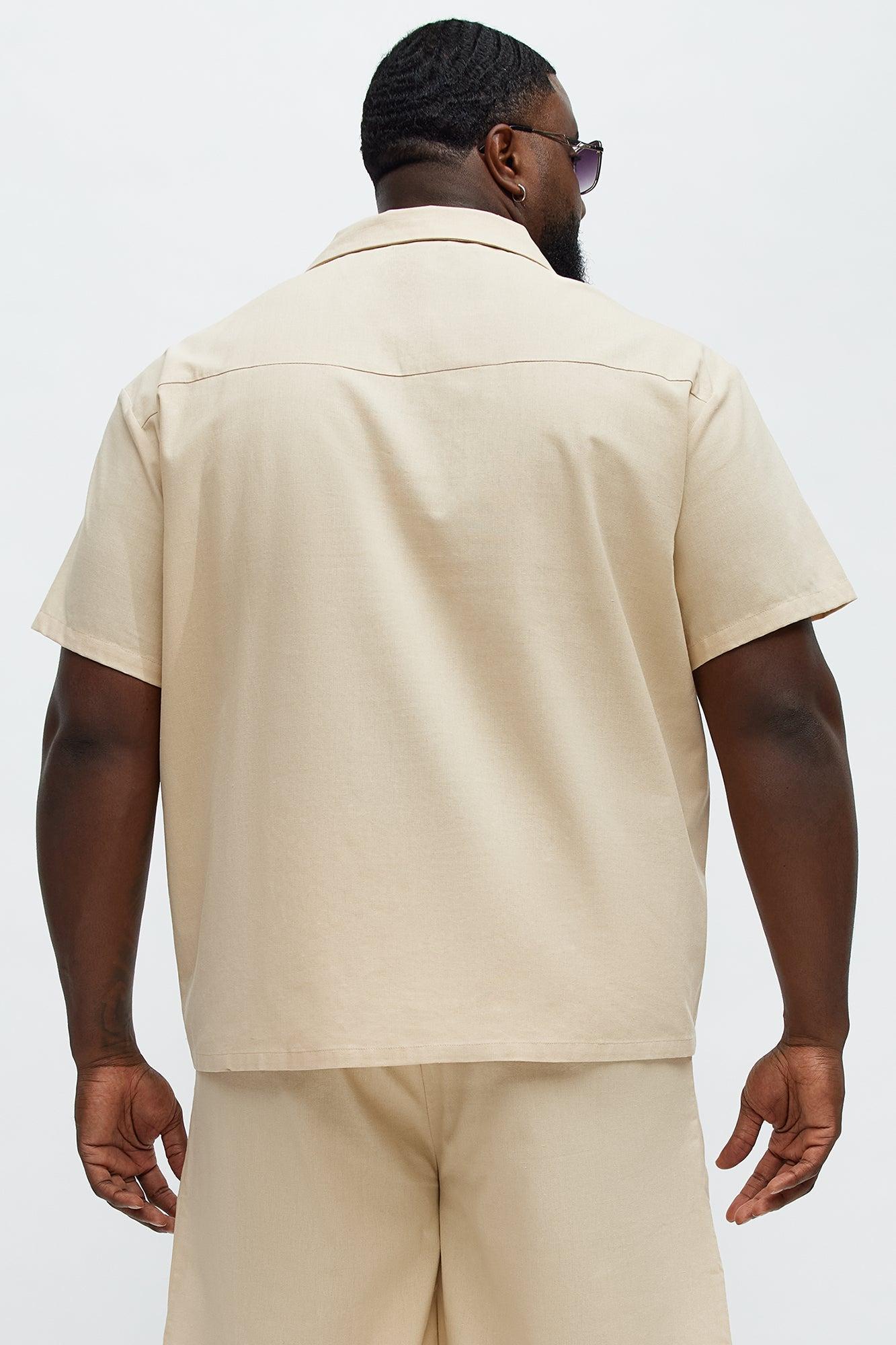 Chai Linen Like Cuban Collar Button Up Shirt - Oatmeal Product Image