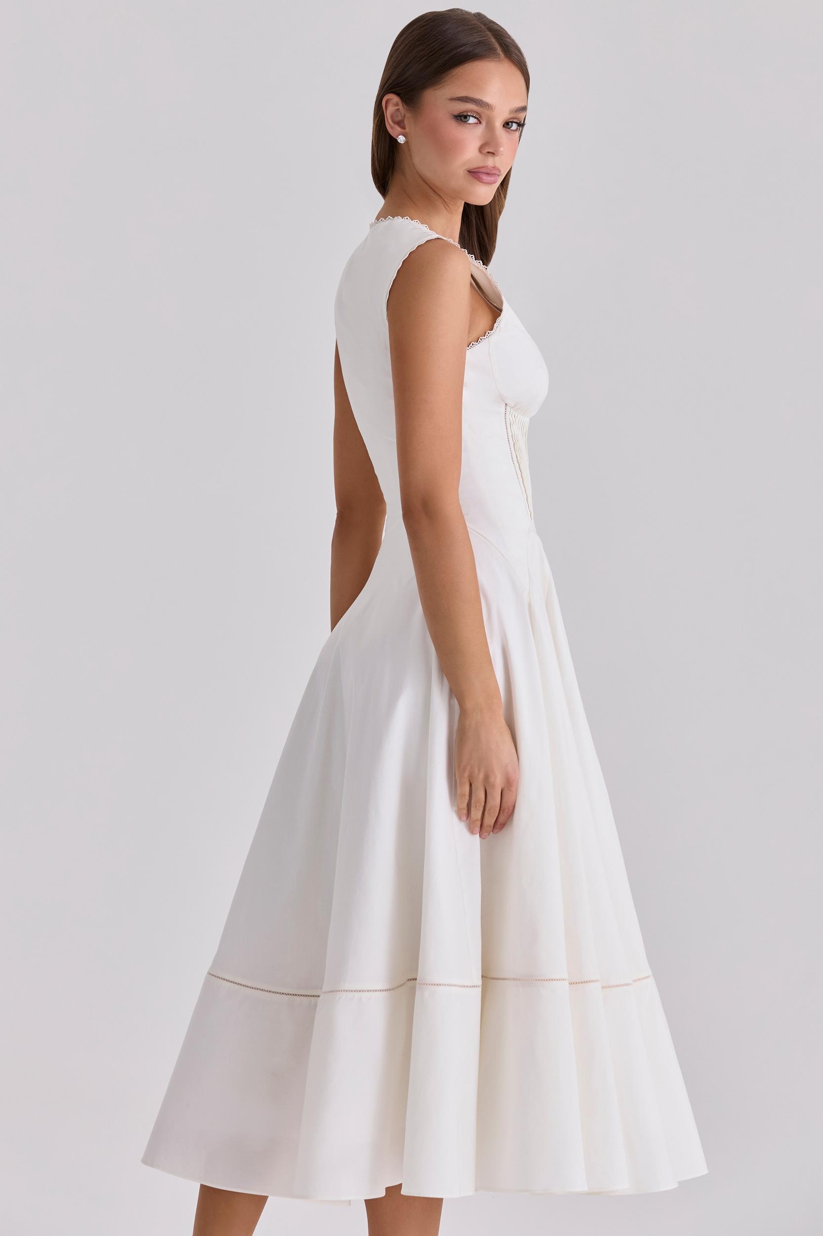 Solana  white cotton waist cinch midi sundress Product Image