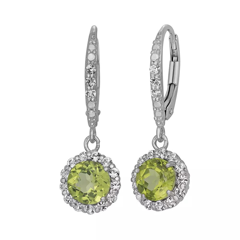 Peridot and Lab-Created White Sapphire Sterling Silver Halo Drop Earrings, Women's, Multi Product Image