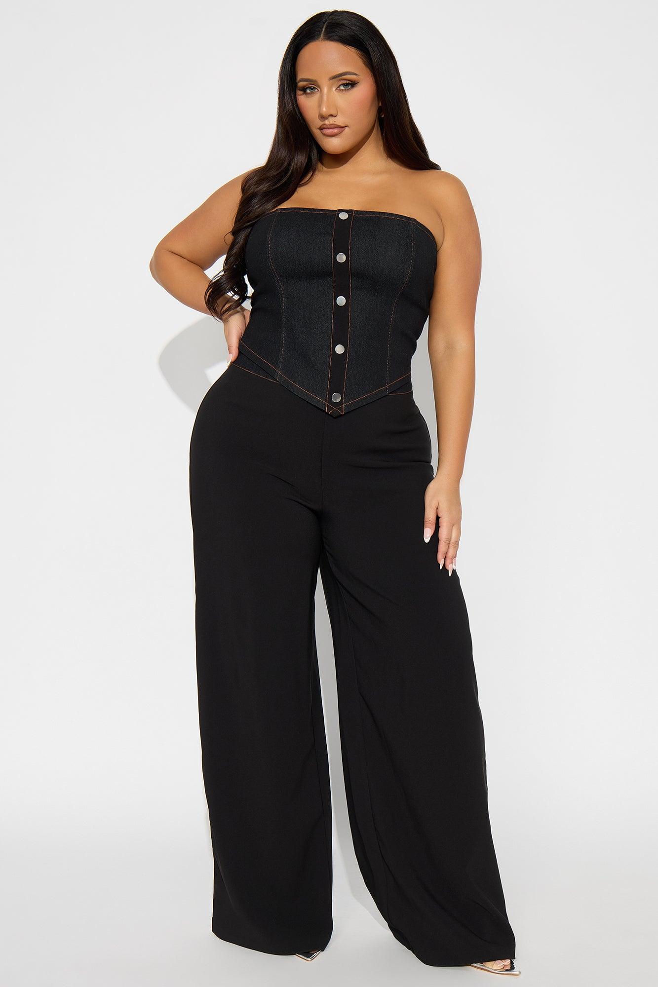 Leah Strapless Wide Leg Pant Set - Black Female Product Image