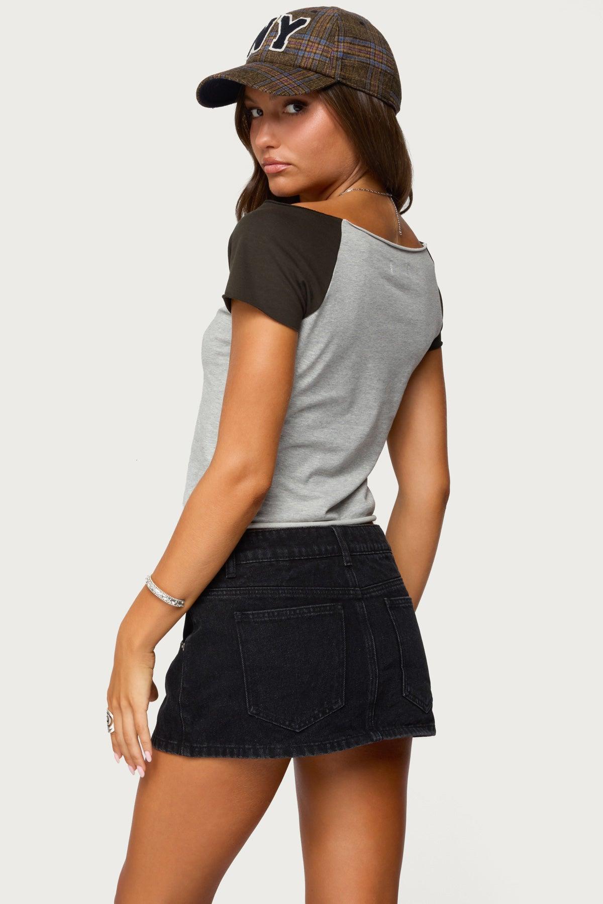 Ziggie Tie Front Denim Mini Skort Product Image