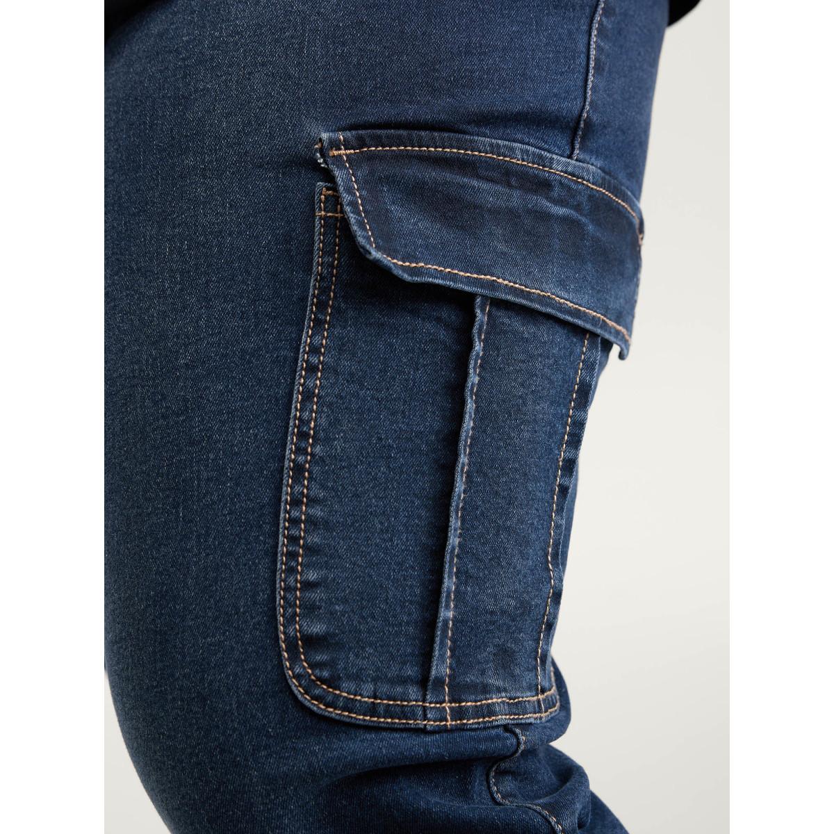 Plus Size Waist Drawstring Straight-Leg Jeans Women Bluevintage Leisure High stretch Slanted pocket Jeans BloomChic 26/4X Product Image