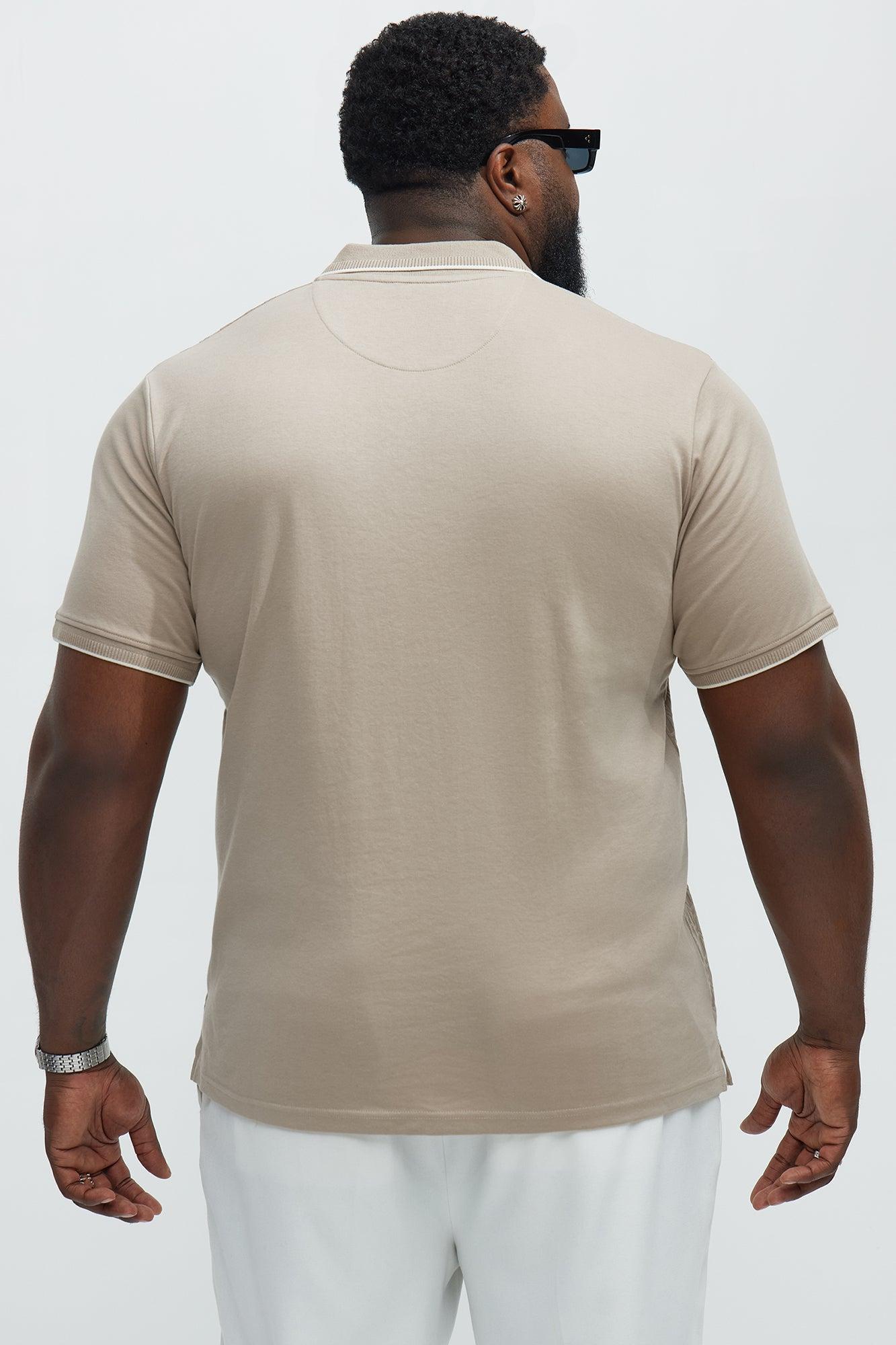Geometric Textured Zip Polo - Taupe Product Image