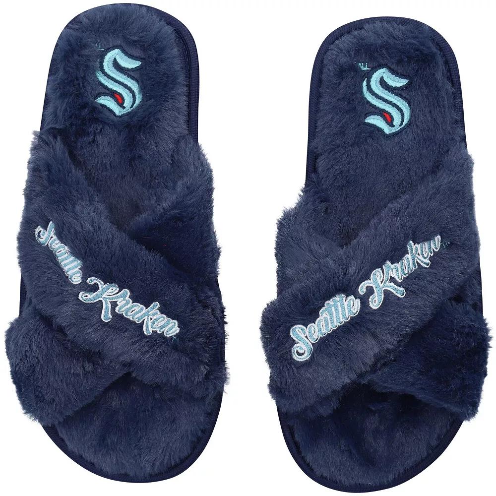 Women's FOCO Seattle Kraken Script Cross Slide Slippers, Size: Large, Krk Blue Product Image