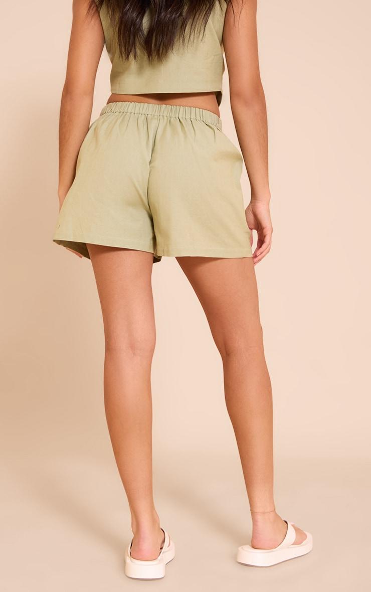  Sage Green Linen Look Oversized Detail Floaty Short Product Image