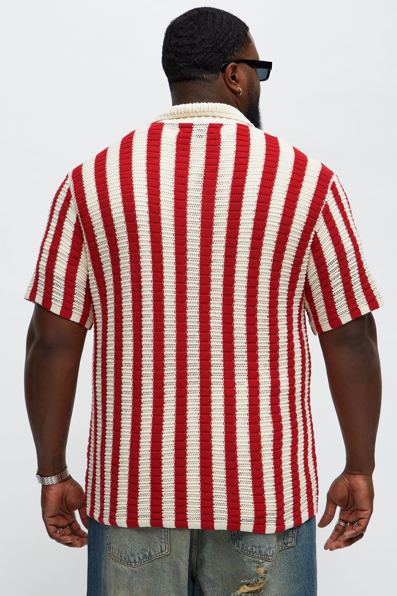 Clark Striped Knit Button up Shirt - Red/combo Product Image
