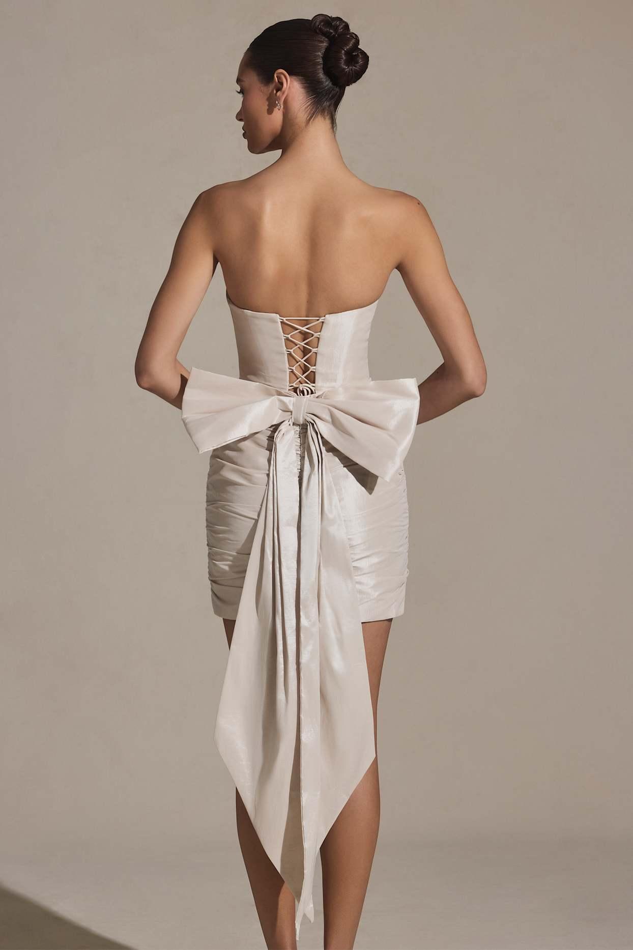 Bow-Detail Strapless Mini Dress in Ivory Product Image