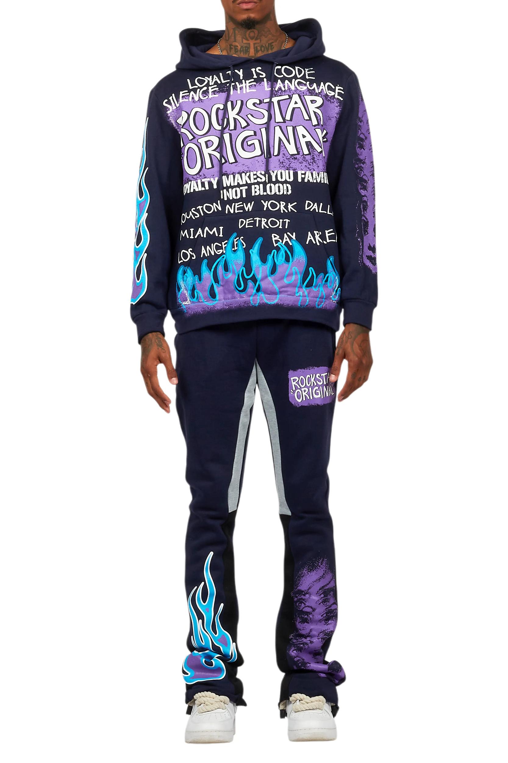 Beno Navy Stacked Flare Hoodie Track Set Male Product Image