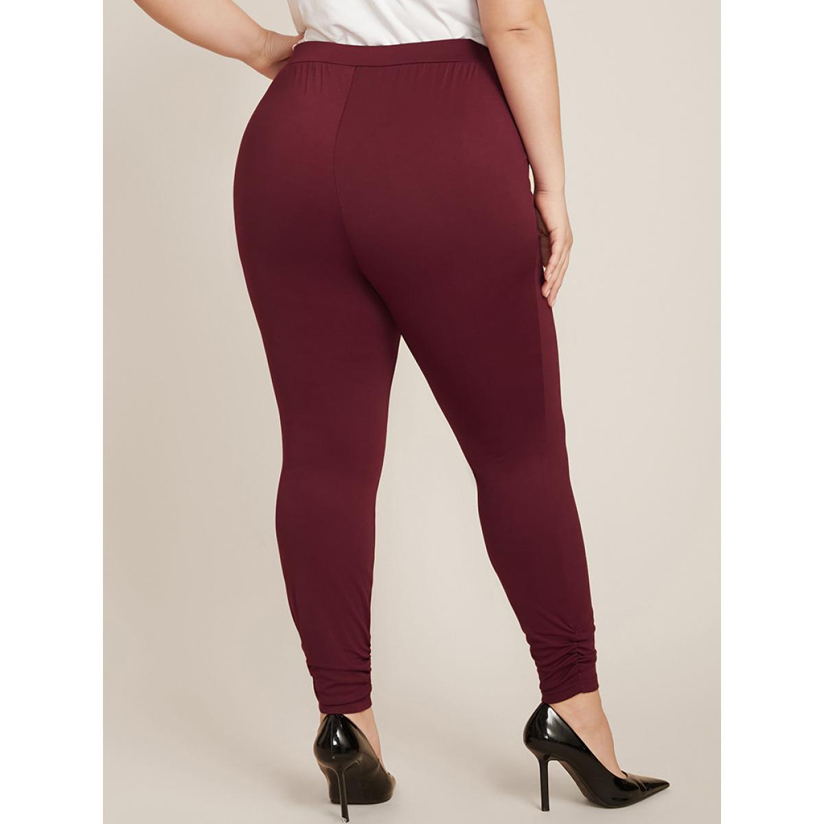 Plus Size Plain Pocket Elastic Waist Ruched Hem Skinny Pants Women Scarlet Office Skinny High Rise Work Pants BloomChic 18-20/2X Product Image