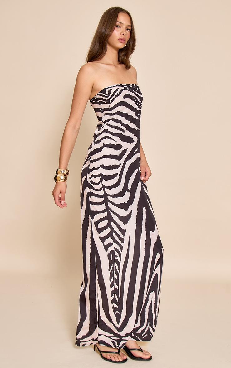Black Zebra Print Chiffon Bandeau Maxi Dress Product Image