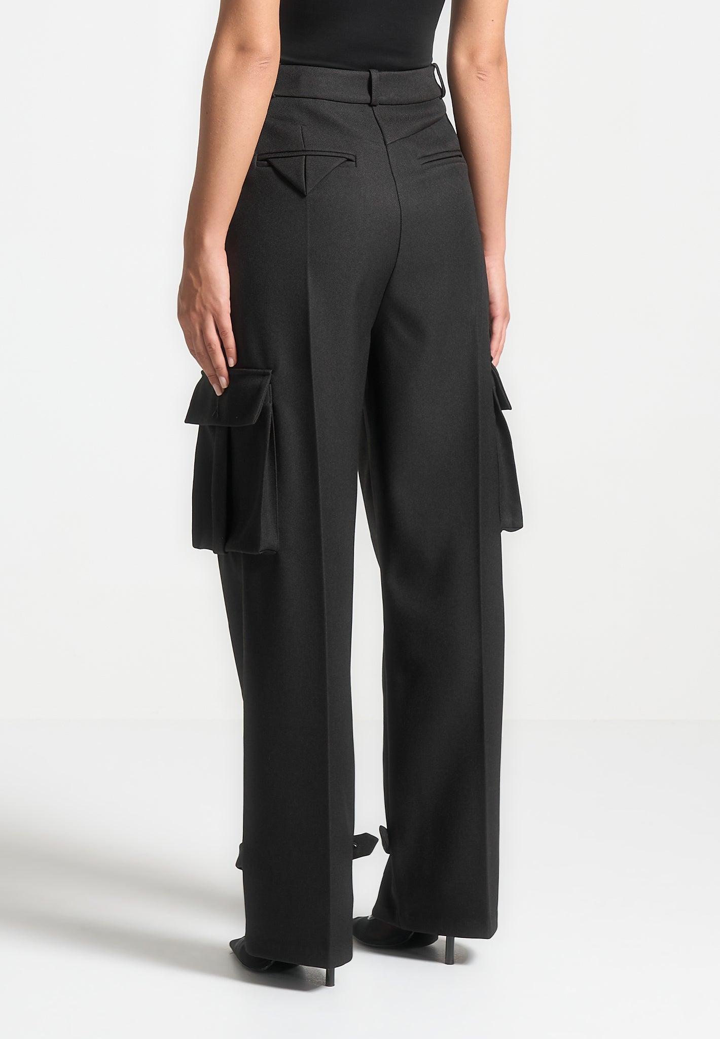 Danielle - Tailored Pleated Cargo Trousers - Black Female Product Image