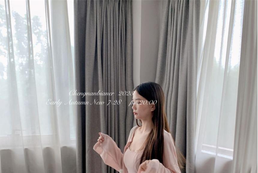 Long Sleeve Crew Neck Button Up Cardigan Product Image