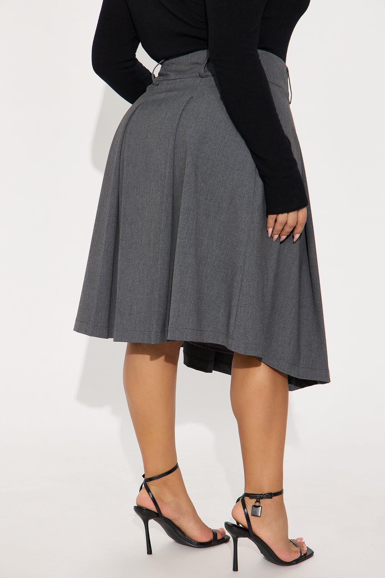 Bella Pleated Trouser Midi Skirt - Charcoal Product Image