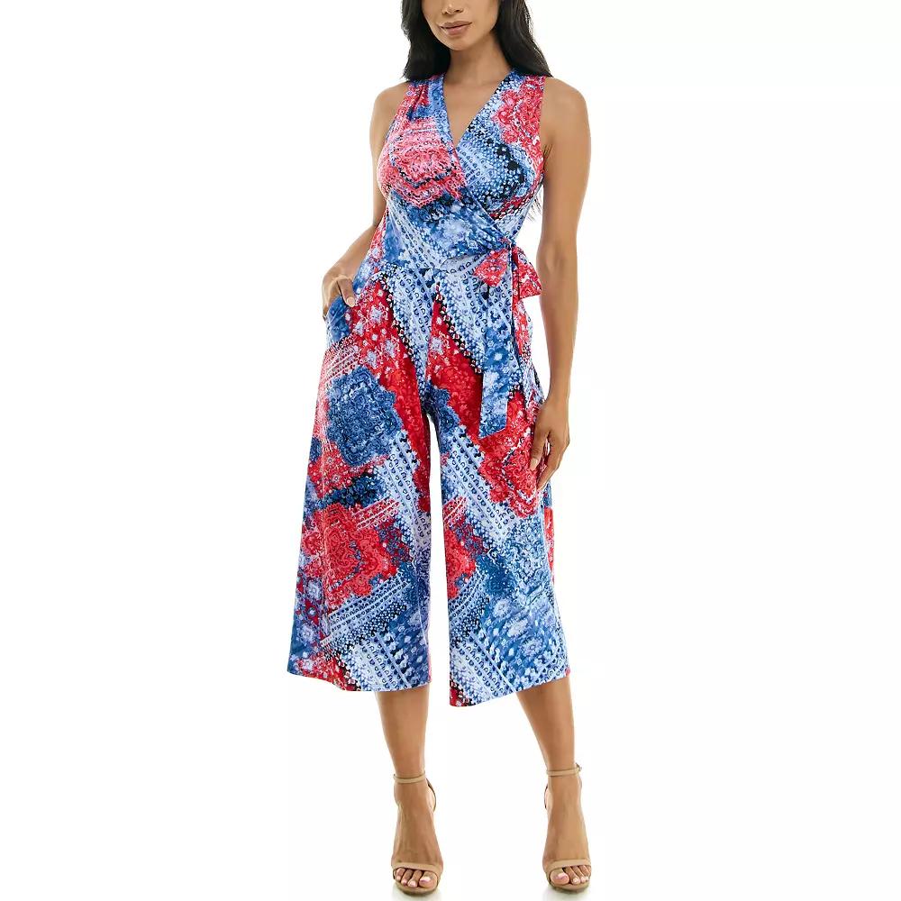 Women's Nina Leonard Print Surplice Wide-Leg Jumpsuit,  Product Image