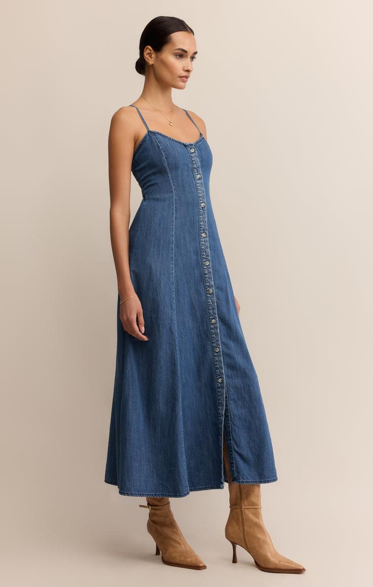 ANGEL EYES DENIM MIDI DRESS Product Image
