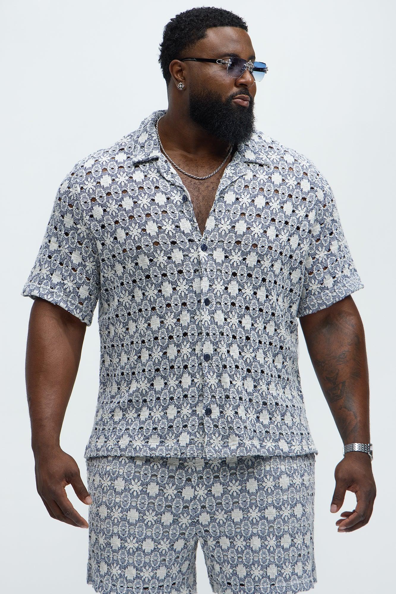 Patterned Open Knit Shorts - Blue/combo Product Image