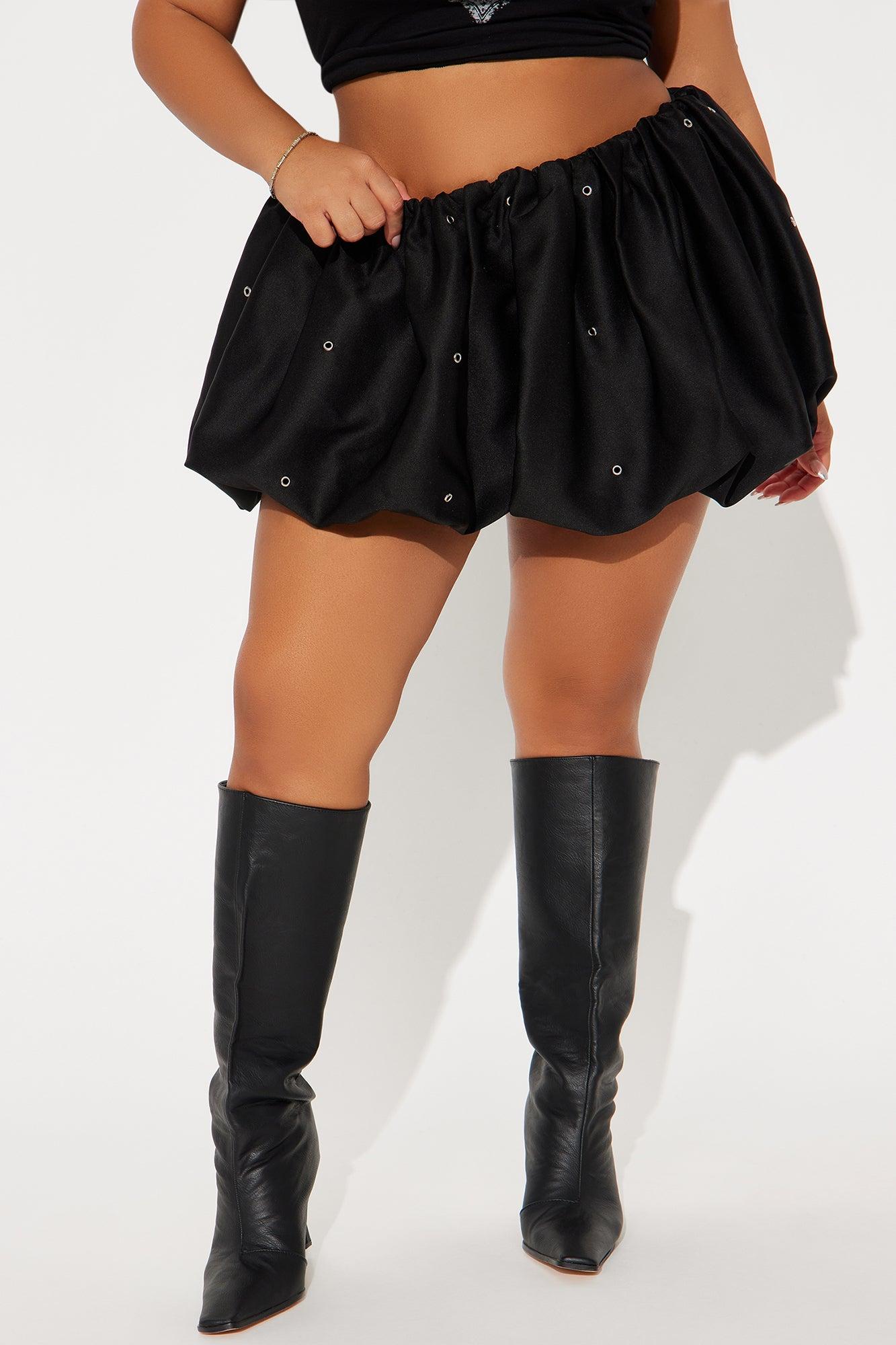 Hard To Say Grommet Bubble Mini Skirt - Black Product Image