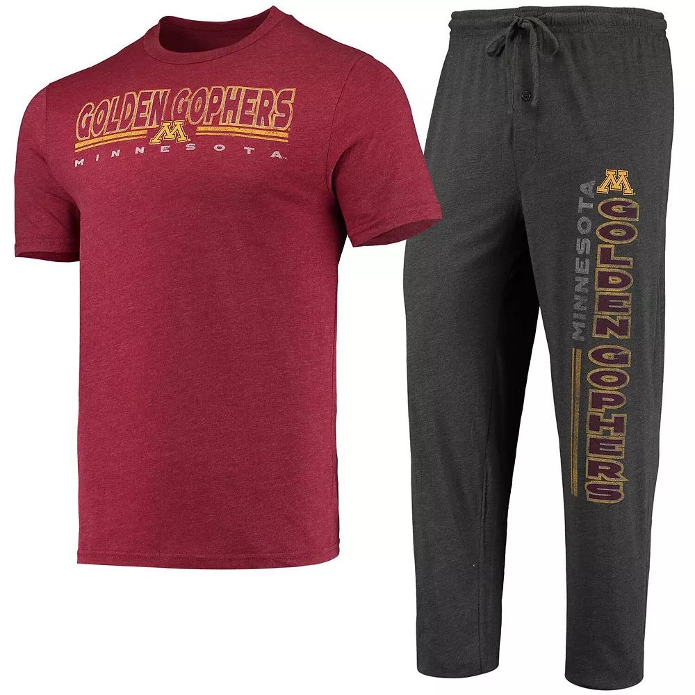 Men's Concepts Sport Heathered Charcoal/Maroon Minnesota Golden Gophers Meter T-Shirt & Pants Sleep Set, Size: Medium Product Image