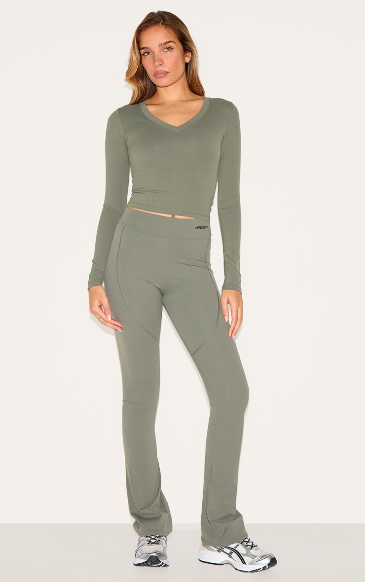 Olive Sculpt V Neck Long Sleeve Top Product Image