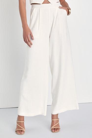 Sophisticated Beauty Ivory Linen High-Waisted Trouser Pants Product Image