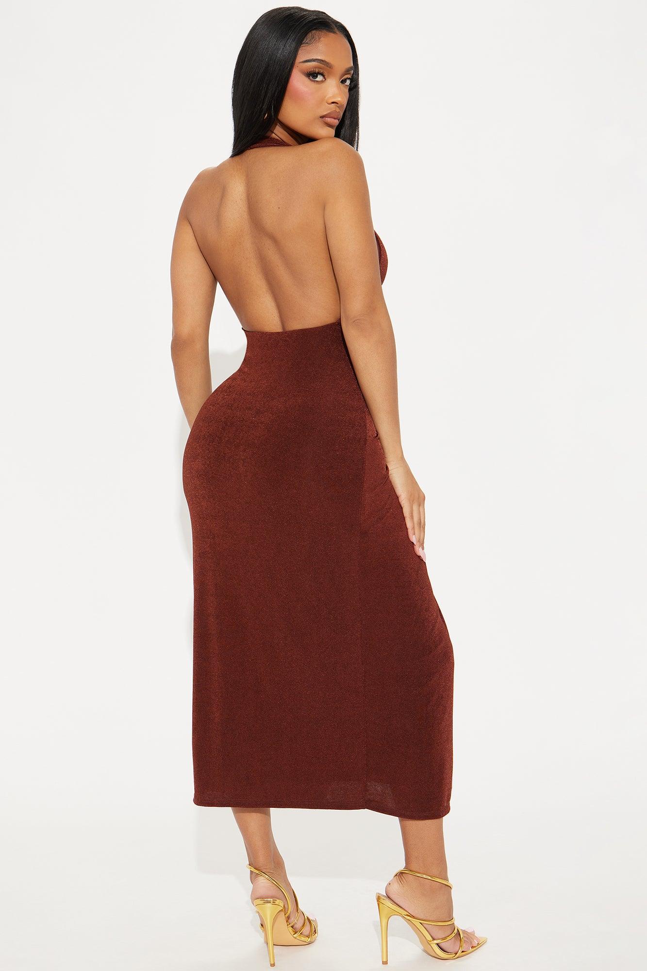 Slinky Koda Double Lined Midi Dress - Chocolate Product Image
