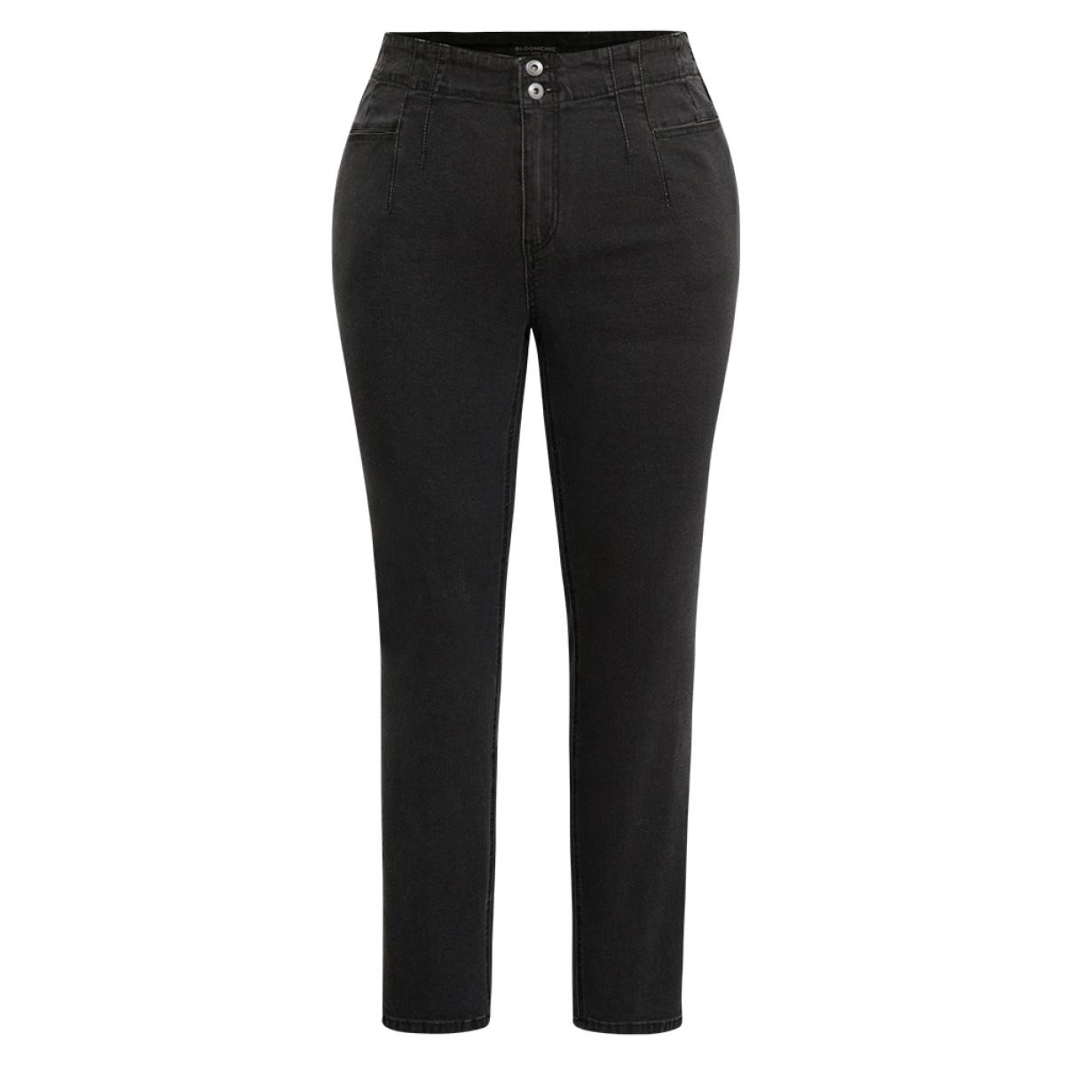 Plus Size Seam Detail Skinny Pocket Jeans Women DimGray Casual Plain Plain High stretch Pocket Jeans BloomChic 14/1X Product Image