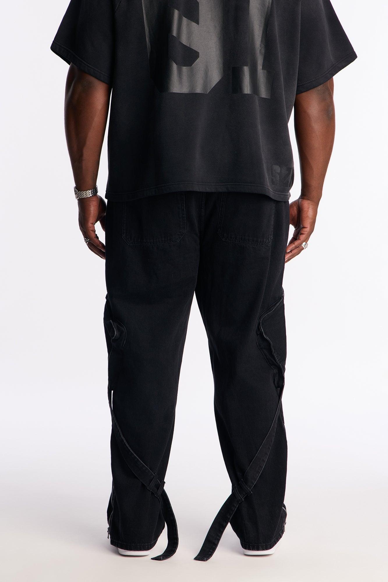 Relaxed Straight Paneled Cargo Jean - Black Wash Product Image