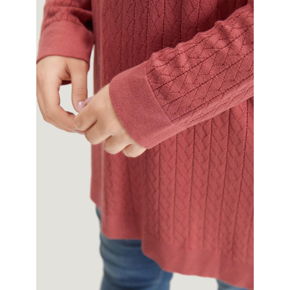 Plus Size Supersoft Essentials Geometric Split Side Loose Pullover Russet Women Casual Loose Long Sleeve Round Neck Everyday Pullovers BloomChic 26/4X Product Image