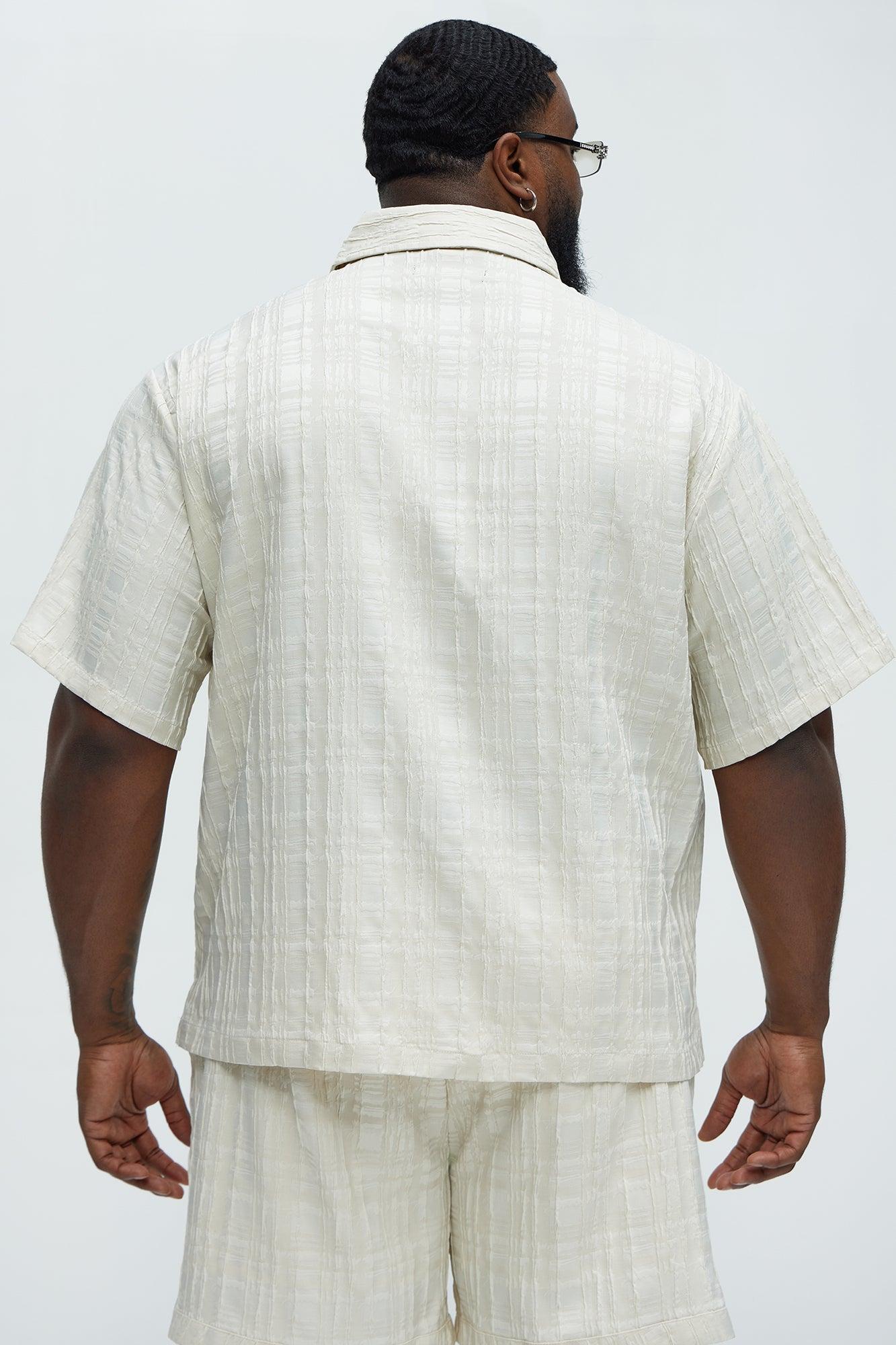 Plaid Crinkle Closed Collar Shirt - Off White Product Image