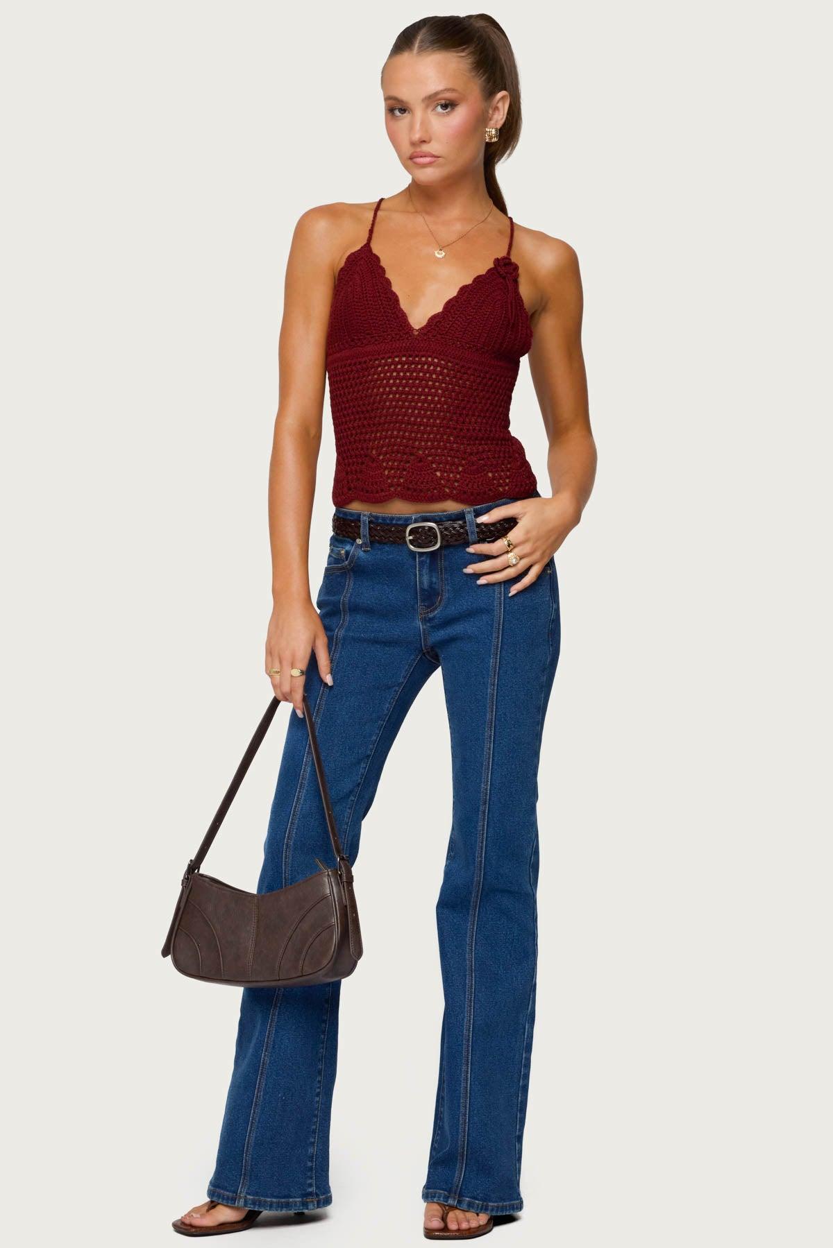 Starrie Panel Stitch Low Rise Bootcut Jeans Product Image