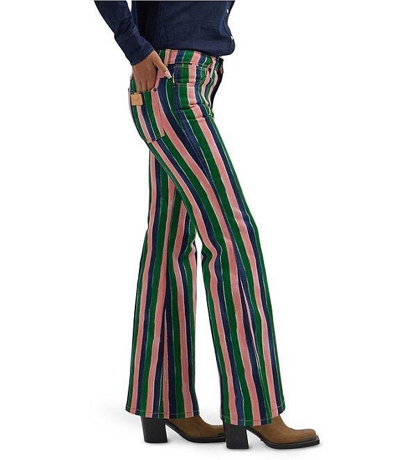 Wrangler Wanderer Denim Painterly Stripe Mid Rise Wide Vintage Flare Jeans Product Image