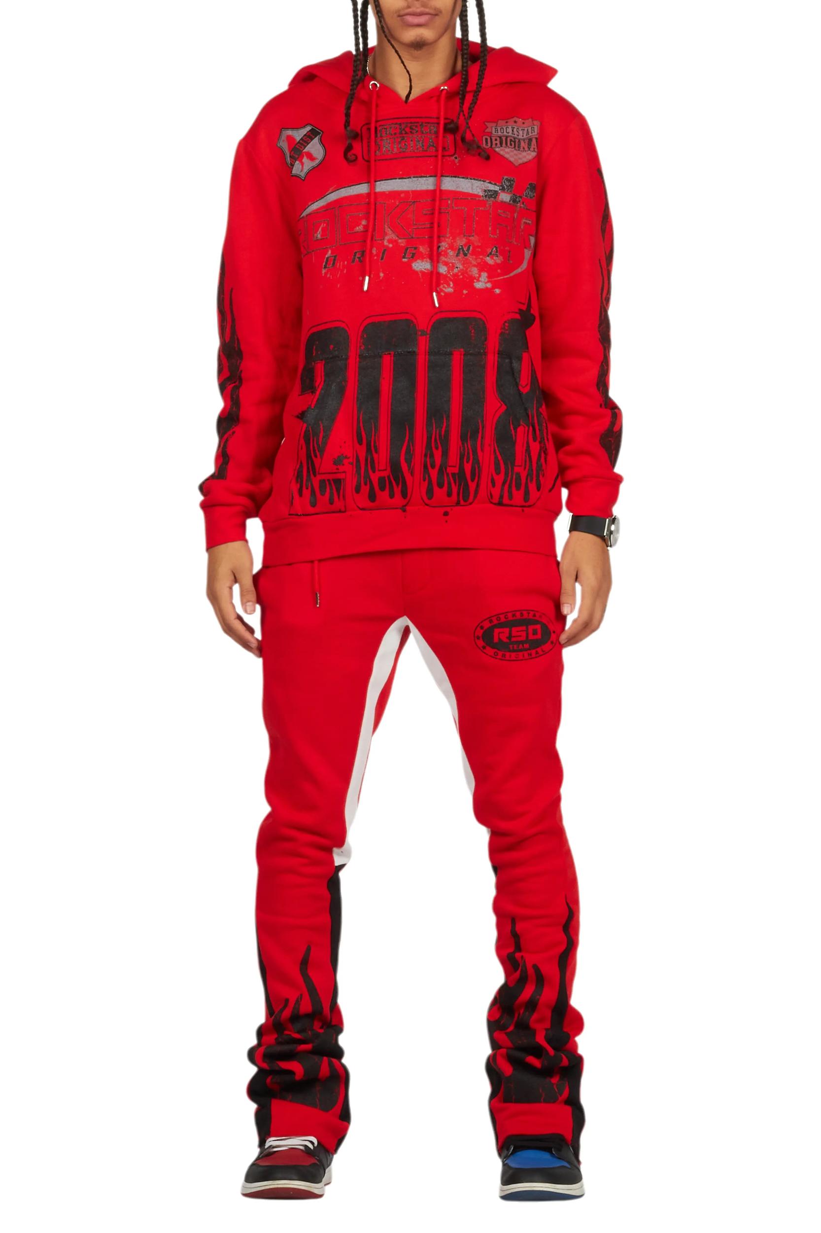 Amos Red Hoodie/Stacked Flare Track Set Male Product Image