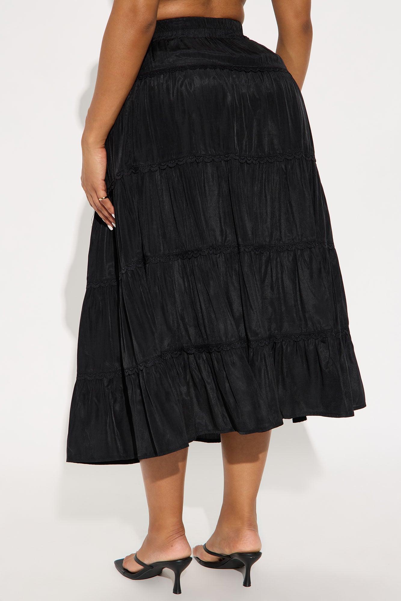 Rosalia Tiered Midi Skirt - Black Product Image