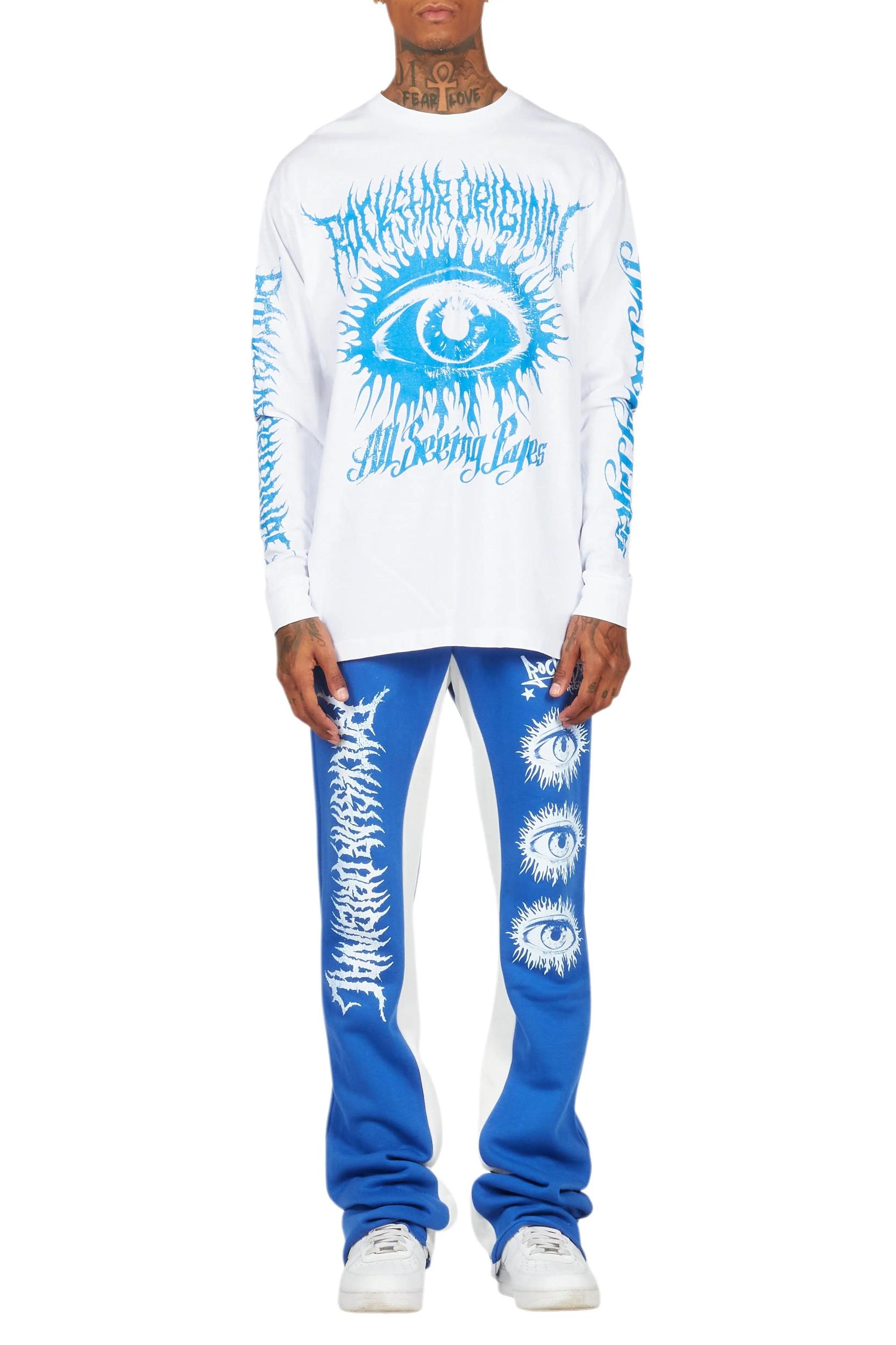 All Seeing Eyes White/Royal Long Sleeve T-Shirt/Baggy Pant Set Male Product Image