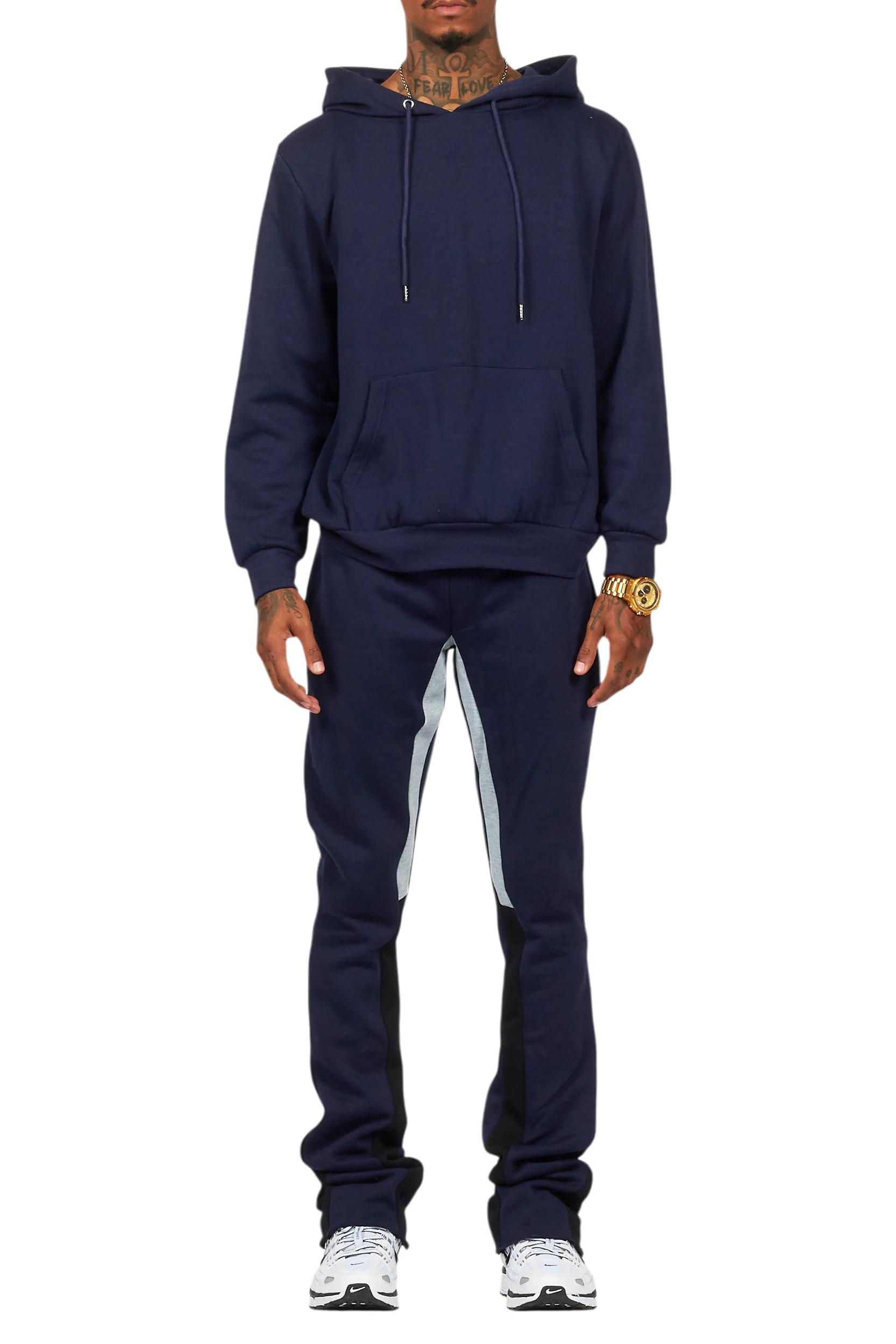 Basic Navy Hoodie/Stacked Flare Track Set Male Product Image