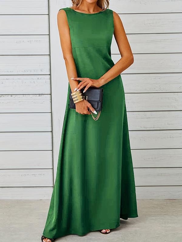 A-Line Loose Solid Color Round-Neck Maxi Dresses Product Image